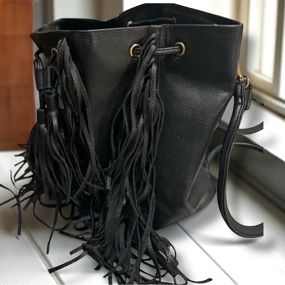 ZARA Faux Leather Fringe Bucket Backpack - Picture 6 of 8